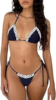 [TUWIXIUW] Women Y2k 2 Piece Bikini Set Floral Print Halter Triangle Bikinis Side Tie String Two Piece Bathing Swimsuit