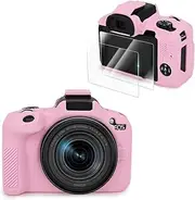 VOVMOEYA Compatible with CANON EOS R50 Camera Case Accessories kit[with 2 LCD tempered films],EOS R50 Silicone Protective Case Digital Camera case enhanced grip sensation lightweight 9H 0.25mm-pink
