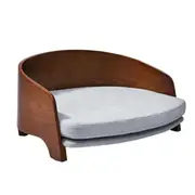 Taily Velvet Pet Sofa Bed Wooden Dog Cat Sofa Washable Cover Bentwood Style for Small Dogs Grey