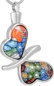 DOTUIARG Colorful Murano Butterfly Cremation Ashes Urn Necklace Glass Flower Memorial Pendant Stainless Steel Cremation Jewlery