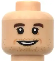 Lego New Light Nougat Minifigure Head Dual Sided Dark Brown Eyebrows Stubble