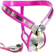 Male Chastity Belt Penis Cage Pink Stainless Steel Heart Shape Lockable BDSM Slave Bondage Restraints Toy (60-90cm)