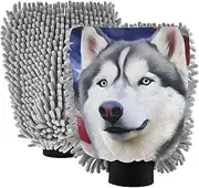 XYMZR Husky and American Absorbent Microfiber Car Wash Mitt, Funny Cute Anime Scratch Free for Cars Cleaning, Home Cleaning Mitts, 2 Pack, 10.24” L x 7.09” W