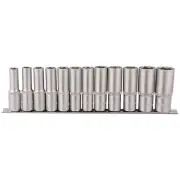 Draper Deep Metric Socket Set on Metal Rail 1/2"D 12 Piece 10 - 24mm 16403