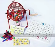 Home Bingo Set - Metal Bingo Cage, 90 Balls, Tickets, Tray and Markers - Fun Home Party Bingo Game - 10 Players - Tombola Set