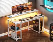 Computer Desk with RGB Light Strip & Built-in Socket, Office Desk with Large Mo