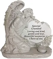 David Fischhoff Grandad Memorial Angel by Rock with Glass Candle Cup, Stone Grey, 14 x 23 x 25 cm