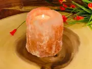 Himalayan Pink Salt Natural Shape Tealight Candle Holder, Pink Rock Crystal 3.5"