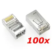 100 Pack - RJ45 CAT5e Crimp-On Shielded Connector Plugs Ends For Stranded Cable