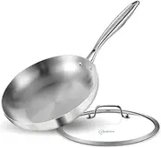 [LOLYKITCH] 10-Inch Tri-ply Stainless Steel Frying Pan with Lid,Skillet,Induction Cooking Pan,Heavy Duty,Dishwasher and Oven Safe,Riveted Handle.