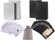 jcoral 2 Pack Diamond Silver and Black Playing Cards Waterproof Silver Black Foil Playing Cards Plastic Poker Cards Highly Flexible,2 Deck of Cards