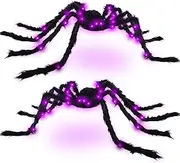 VOMAOK Halloween Spider Decorations 4ft Light Up Giant Spider(2 Pack) for Indoor Outdoor Halloween Decorations Yard Party House Décor