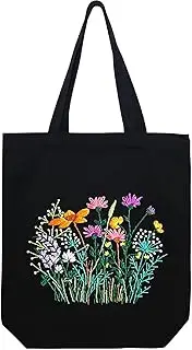 MAMUNU Canvas Tote Bag Embroidery Kits with Floral Pattern for Beginners, Arts and DIY Crafts Kits for Adults, Cross Stitch Canvas Bag Embroidery Tote Bag Kit with Embroidery Hoops Instruction