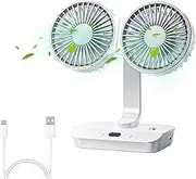 RUAWIZX Dual Sided Fan, Multi-functional Digital Dual Head Fan, Small Fan with Night Light, USB Fan, 3600mAh Rechargeable Fan, Battery Powered, 4 Speed, Dual Adjustable Angle Desktop Fan