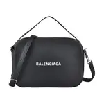 BALENCIAGA 巴黎世家EVERYDAY白字LOGO牛皮拉鍊手提斜背相機包(小/黑)