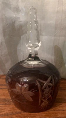 Vintage Amethyst Glass Cut Crystal to Clear BELL Bohemian etched 5"