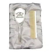 Silver Plated Teddy Bear Baby Brush & Comb Set- Christening Baby Shower Gift