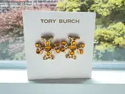 Tory Burch Roxanne Jeweled Topaz Color Gold Played Stud Earrings New