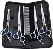 VANZACK 1 Set 5pcs Professional Pet Grooming Scissors Stainless Steel Pet Hair Trimming Scissors Curved Thinning Shears for Dogs Cats Easy to Clean
