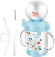 220ml Baby Whale Drinking Cup with Handle Sippy Cup with Straw and Straw Brush Cute Whale Squirt Water Bottle Portable Baby Drinking Bottle for Kid Home Outdoor(Sky Blue)