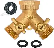 Morvat Heavy Duty Brass Garden Hose Connector Tap Splitter (2 Way) - Hose Spigot Adapter 2 Valves