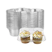 50pcs 2 Compartment Cupcake Containers Clear Cupcake Boxes Airtight Stackable Cupcake Holders Cupca Transparent