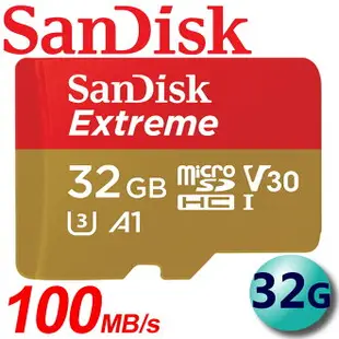 【公司貨】SanDisk 32GB 100MB/s Extreme microSDHC TF U3 UHS-I A1 記憶卡