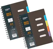 Amythe Notebook A4 Lined, Pack of 2 Diary 105 Sheets/210 Pages, Spiral Notebook with Dividers, Plastic PP Hardcover, Versatile Notepad for School, Work, Everyday Use