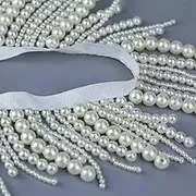 1 Yards White Black Long Pearl Fringe Beaded Lace Trim Pearl Pendant Tassels Garment Dress Tassel Fringe Lace Trim Decoration Shoes Ornaments Hanging Bead Curtain Sewing (White)