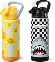 DLOCCOLD 18oz Kids Insulated Water Bottle with Leak Proof Straw Lid, Double Wall Vacuum Stainless Steel Water Bottle with Silicone Boot, Reusable Tumbler for Travel, Boys, Girls