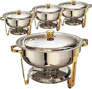 Frizoky Chafing Dishes for Buffet 4 Pack, 6QT Round Chafing Dish Buffet Set Stainless Steel Buffet Food Warmers Sets for Catering Events Parties Dinners with Complete Set,Gold and Silver