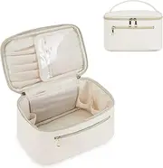 Wandering Nature Makeup Bag, Travel Make Up Organizer Cosmetic Brush Bags Case for Women in Eco Vegan Leather, Milky White, WN5077