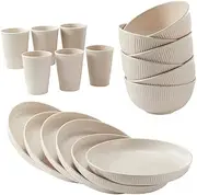 HOMIEST 18pcs Wheat Straw Dinnerware Sets Unbreakable Reusable Dinnerware Set Kitchen Cups Plates and Bowls Sets Dishwasher Microwave Safe Plates