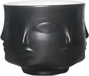Poitemsic 4-inch Ceramic Small Black Succulent Cactus Face Planter Head Face Flowers Plant Pots Vase