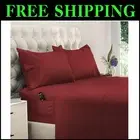 Luxury King Size Sheet Set - 4 Piece Cooling Sheets with Side Pocket - Burgundy