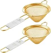 Homestia 2PCS 3.3" Fine Mesh Strainer for Kitchen - 304 Stainless Steel Cocktail Sieve, Food Sifter, Cup Strainer for Drinks, Tea, Coffee, Juice, Flour, Spice (Gold)
