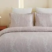 YEPINS Microfiber Quilt Duvet Cover Set with Zipper Closure and Corner Ties, Blossom/Branch Floral Printed Pattern, Pinkish Gray- King Size Duvet Cover