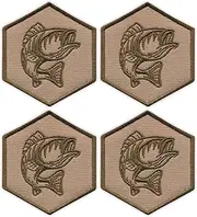 [Patchion] Set of Four - BASS Fish - Sand Beige Version - Black VeIcro/Hook and Loop Backing - Embroidered Patch/Badge/Emblem