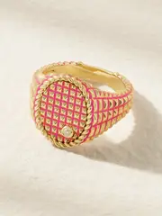 [Yvonne Léon] Yvonne Léon - Chevalière Ovale Picotti 9-karat Gold, Diamond And Enamel Signet Ring - 4 4 Gold