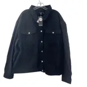 NWT Boohoo Black Cotton Denim Oversized Trucker Jacket Women's Size 16