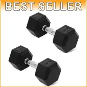 Hex Design Hand Weights Set: Durable Rubber Coated 20 lb Dumbbells for Fitness