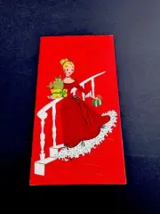 1 VTG Unused Xmas Greeting Card Lovely Young Lady W/ Coming Down The Stairs