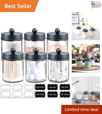 Premium 6 Pack Glass Apothecary Jars with Stainless Steel Lids - Rustic Vanit...