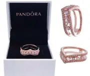 NEW 100% PANDORA Rose Gold Sparkling Marquise Double Wishbone Ring 189095C01