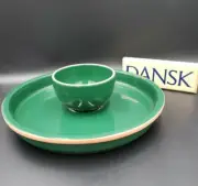 Dansk VILLA GREEN Terra Cotta 2pc Chip & Dip Set NEW Appetizer Dish