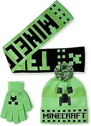 Minecraft Boys Beanie, Gloves & Scarf Kids Options Knitted Winter Warm Set Creeper Character Face Logo Mojang