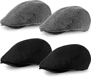 KiRYu 4 Pieces Men's Flat Cap Gatsby Newsboy Hat Driving Cabbie Hunting Cap Black, Dark Gray
