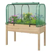 Costway Mini Greenhouse Wood Raised Garden Bed w/Sun-Protective PE Cover Elevated Planter Box Green