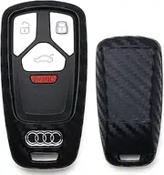 iJDMTOY Carbon Fiber Finish Soft Silicone Key Fob Cover Compatible with Audi 2017-up A4 A5 Q7 TT Smart Key (Black Twill Weave Pattern)