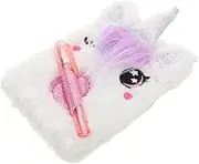 TEMPNAP 1 Set Furry Unicorn Notebook With Pen Cute DIY Journal Writing Kids Plush Diary Notepads Scrapbook For School Travel Work Stationery Supplies For Teen Girls Students
